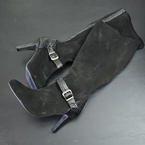 Avenue Black Heeled Boots with Buckle Detail - 12W, Wide Calf